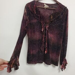 Vtg Susan Lawrence Womens Edwardian Velvet Burnout Top Size 1X Fairy Grunge